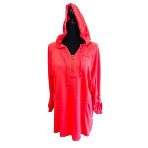 Ali Miles Womens Hooded Tunic Top Jacket Zipper Pockets  L Coral Casual Travel